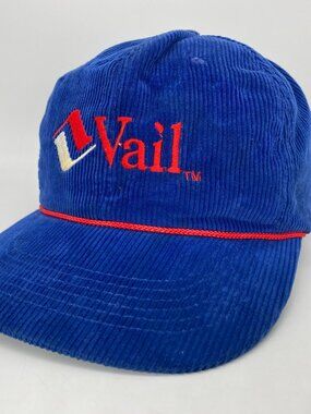 Vail Colorado Hat Corduroy Baseball Ski Resort Adjust Snapback Cap 80s 90s VTG